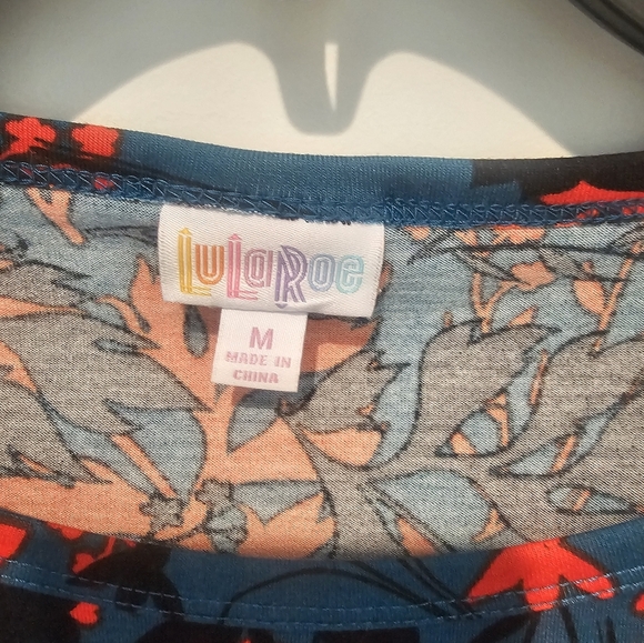 LuLaRoe Julia Dress Medium Red Black Floral on Teal Bodycon T-Shirt Style - Picture 3 of 7